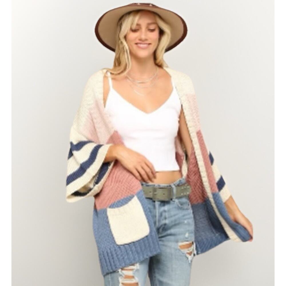 Rip Curl Boardwalk Open Front Sweater Women Size Sm Colorblock Coastal Oversized